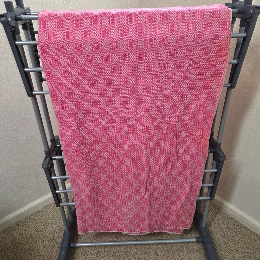 Vintage Pink Wool Woven Geometric Diamond Pattern Fabric Remnant 53x46 Artisan